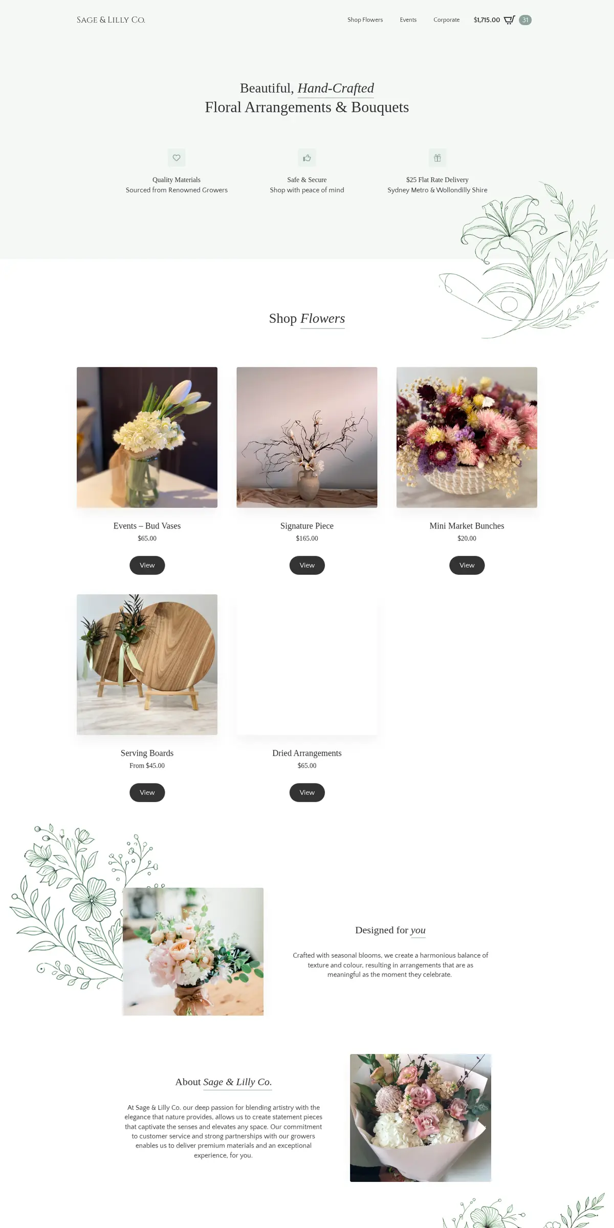 Sage and Lilly Co product category screenshot