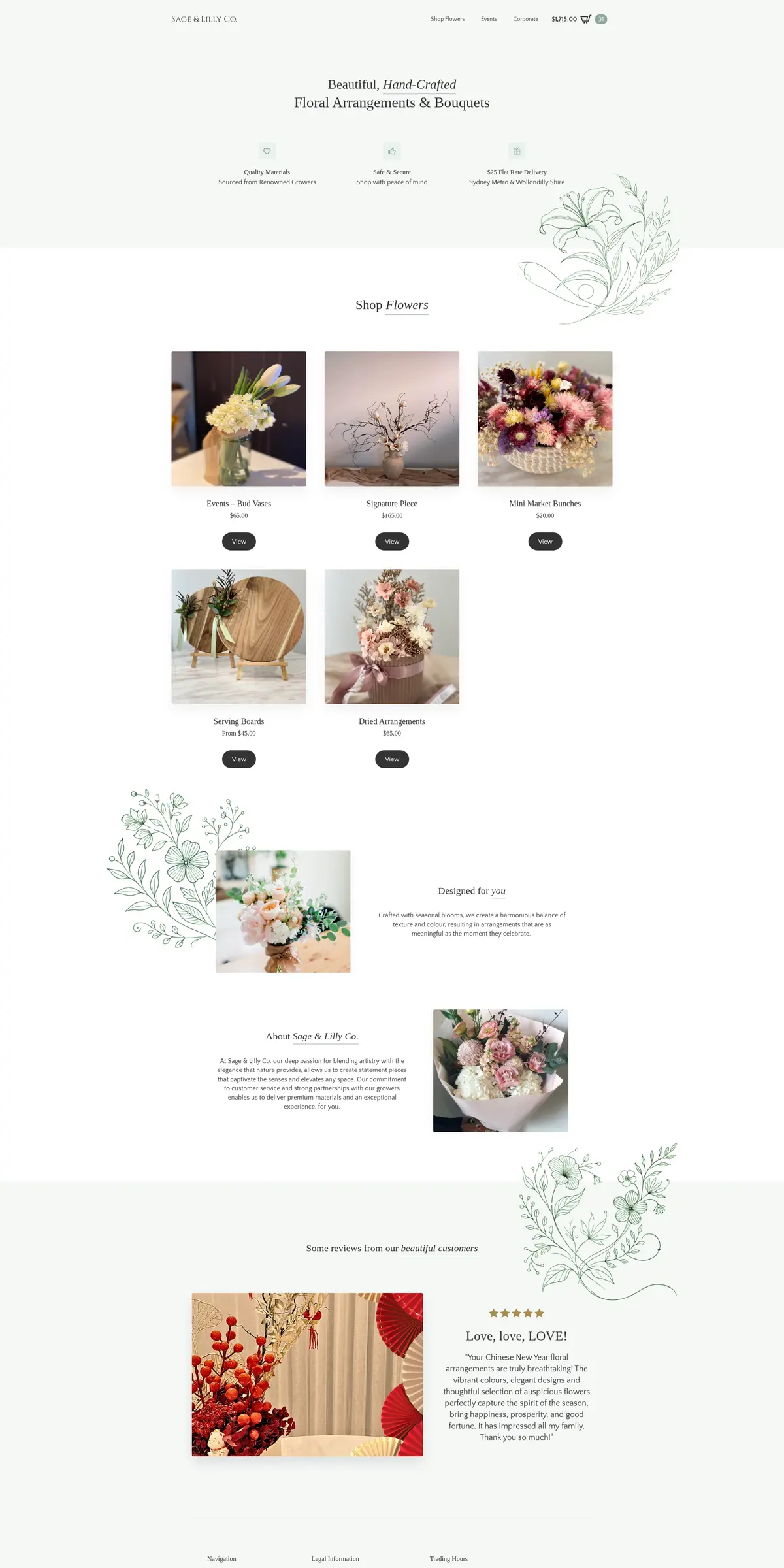 Sage and Lilly Co website homepage screenshot