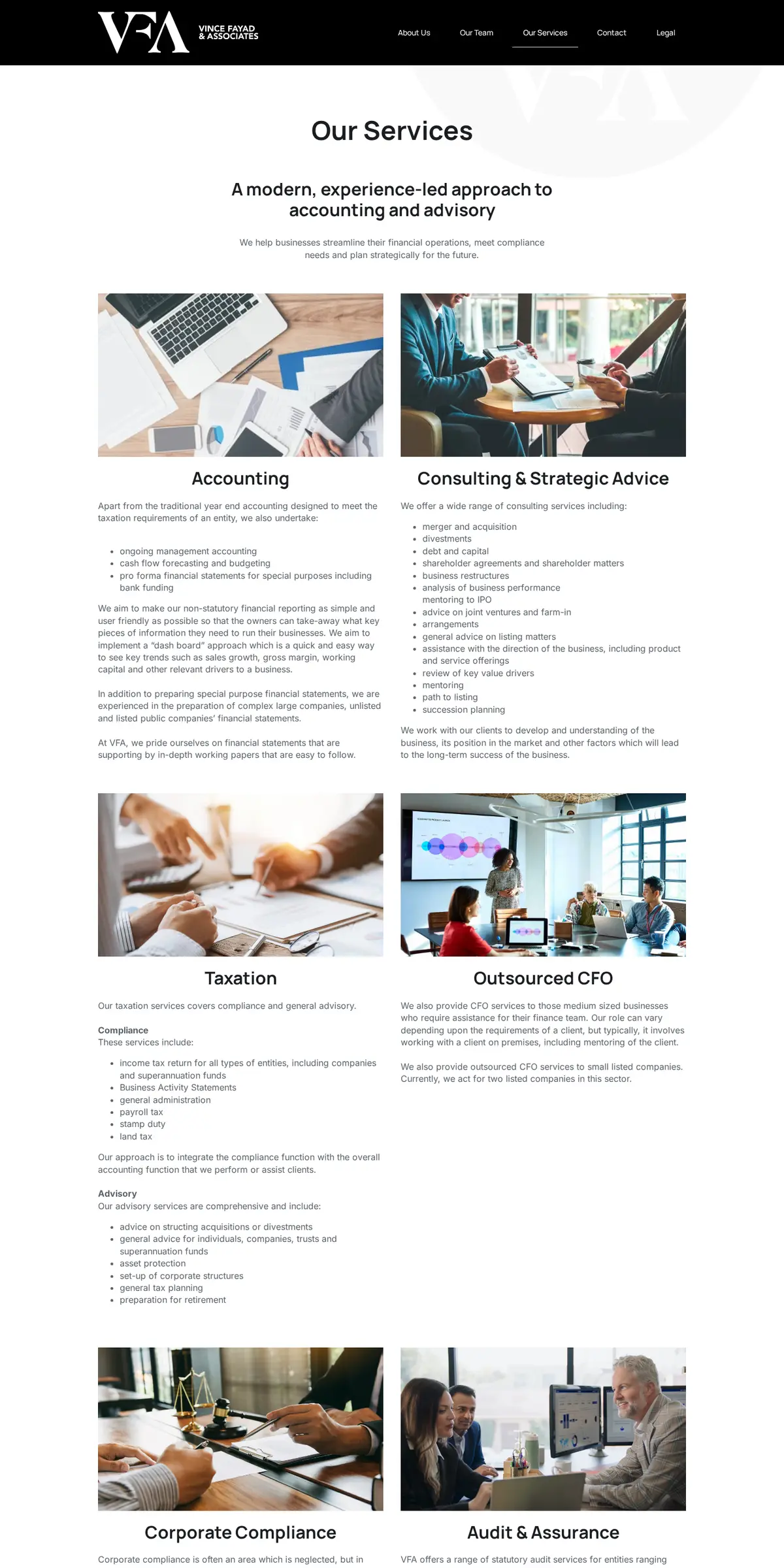 Vince Fayad and Associates services page screenshot