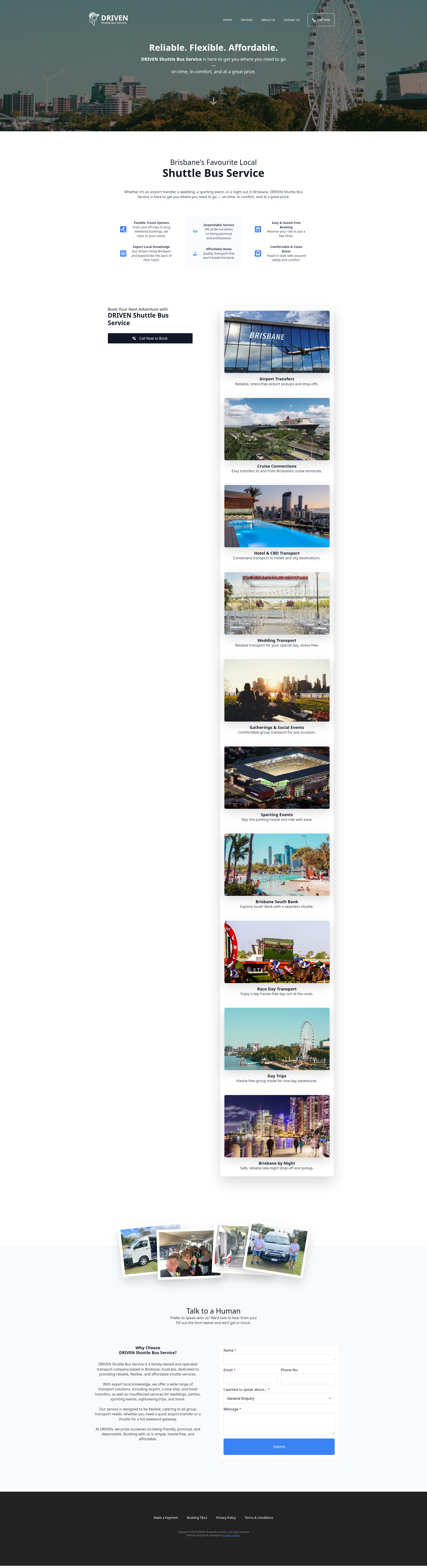 DRIVEN Shuttle Bus Service website screenshot
