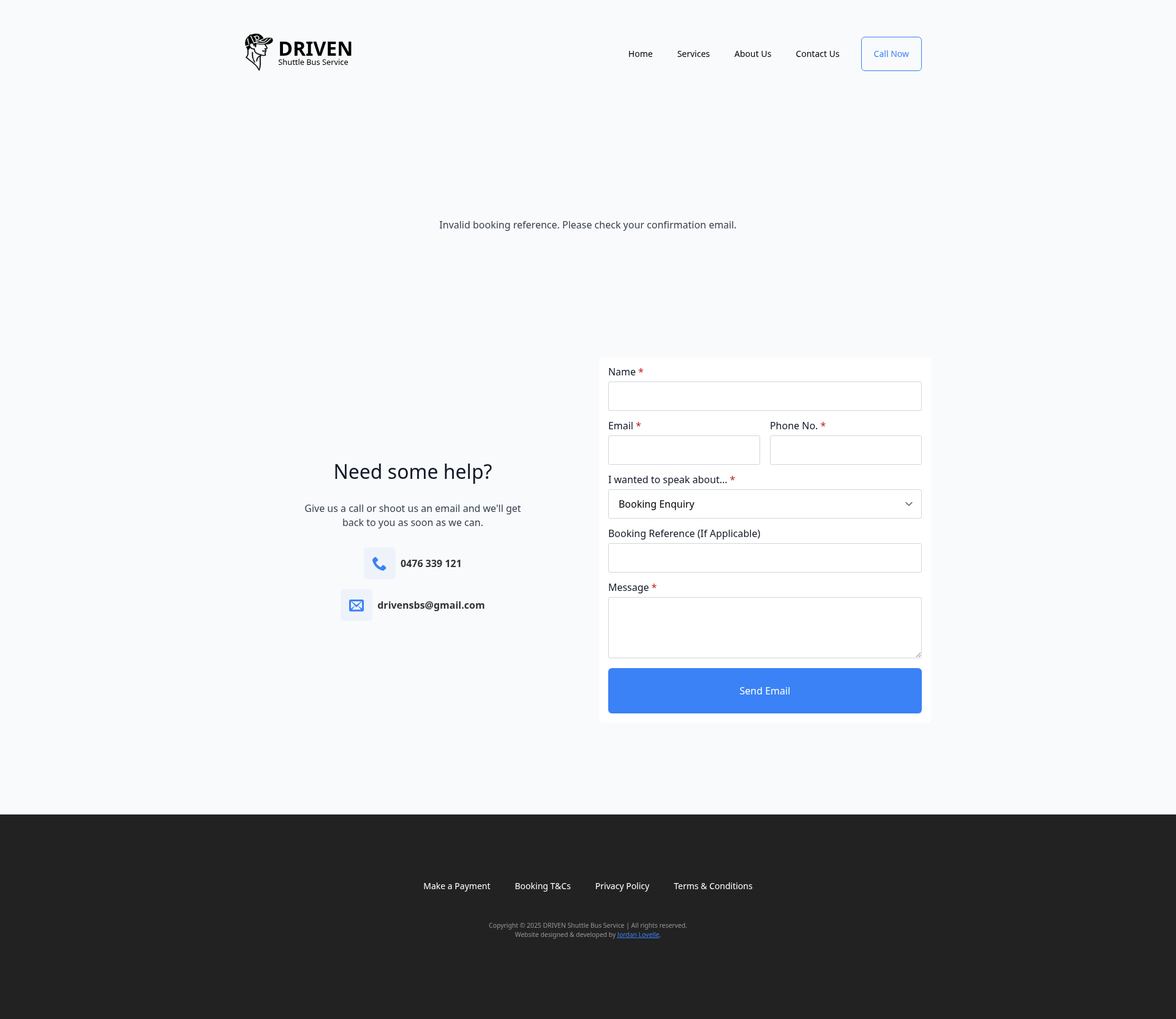 DRIVEN Shuttle Bus Service website screenshot