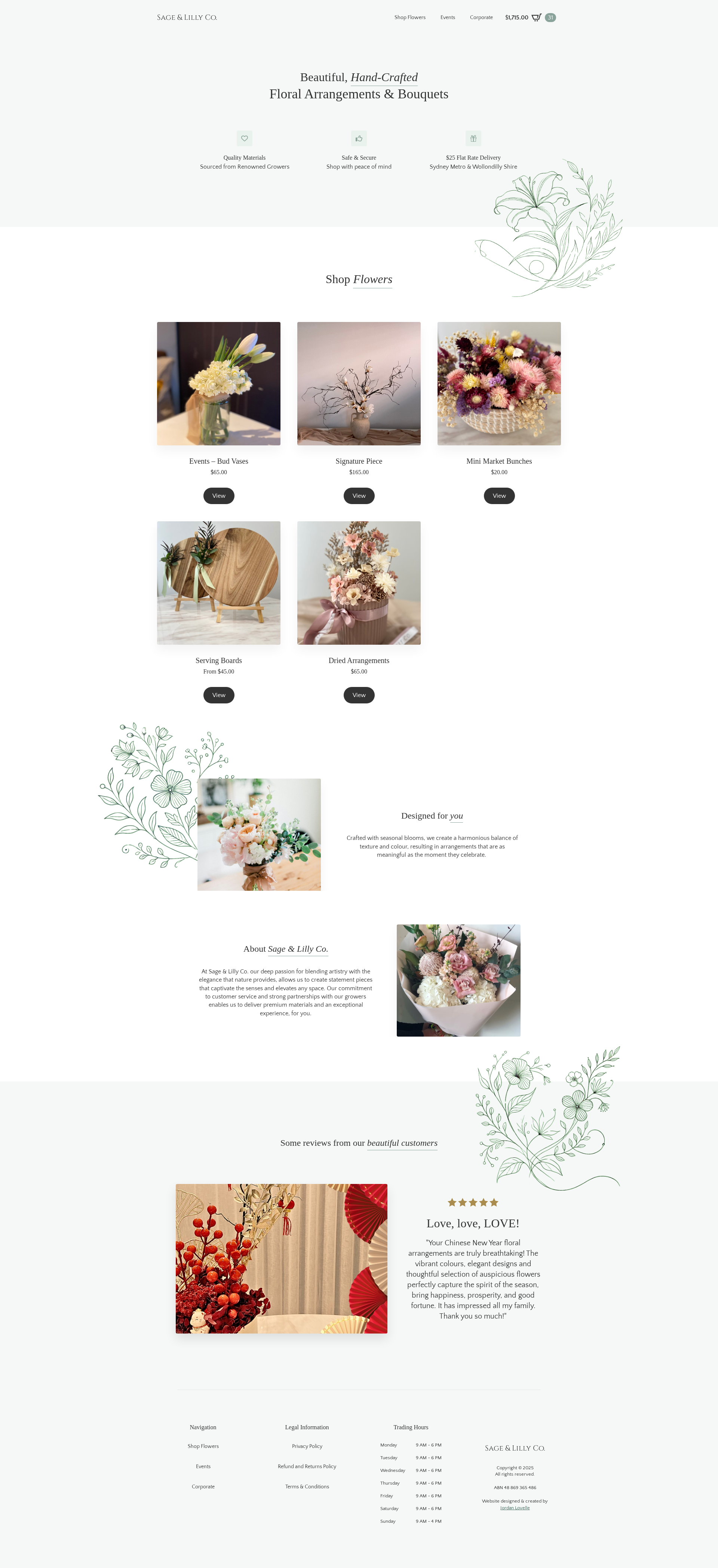 Sage and Lilly Co website homepage screenshot