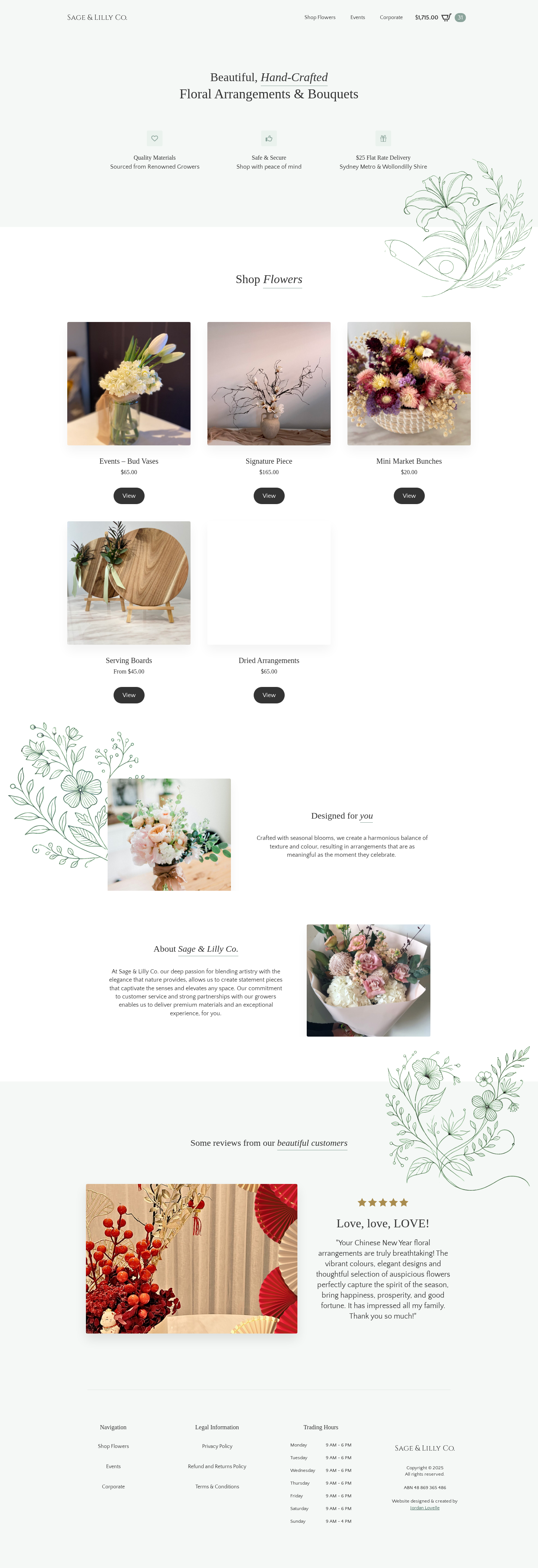 Sage and Lilly Co product category screenshot